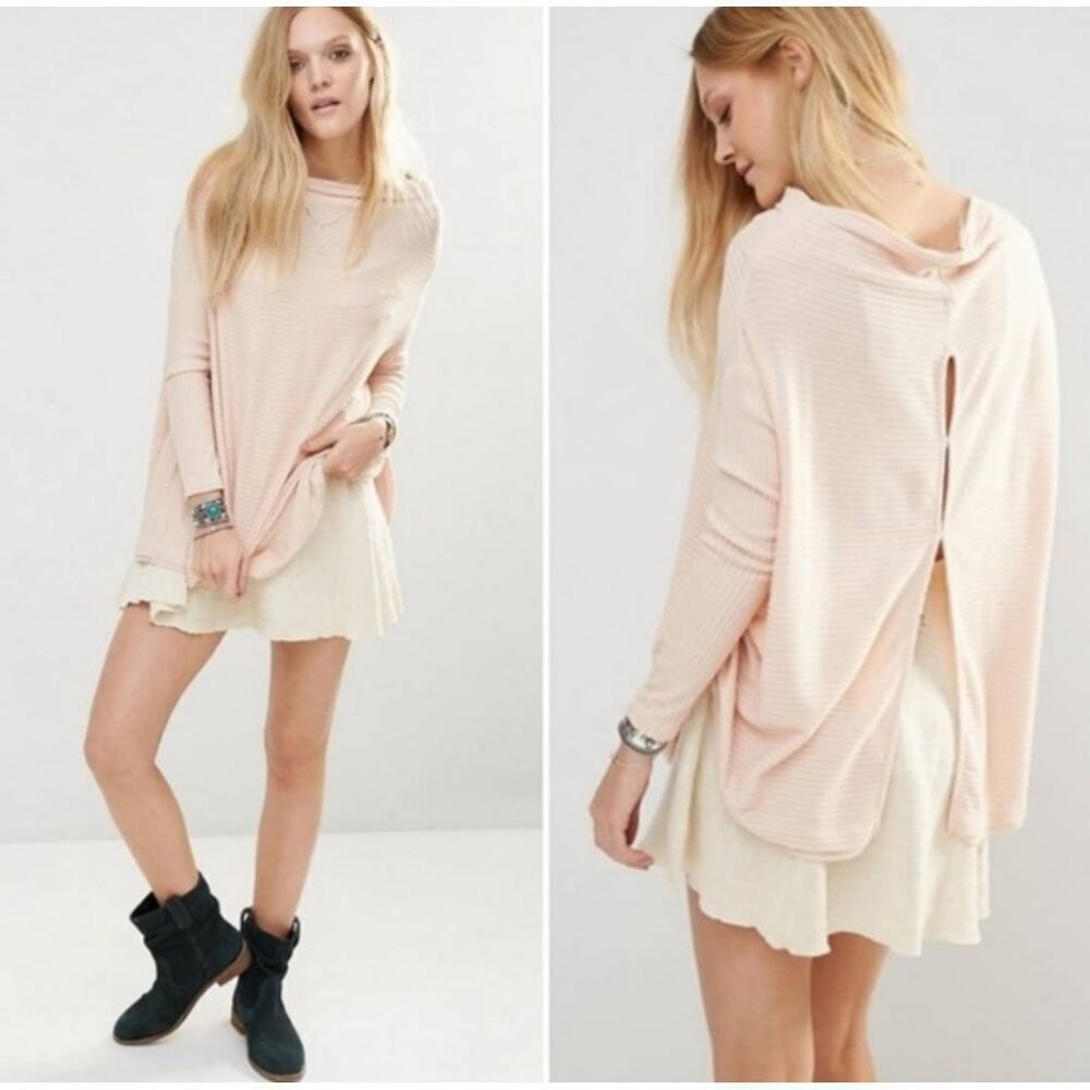 We the Free Free People Lover‎ Ribbed Split Back Thermal Mock Neck Top Size XS